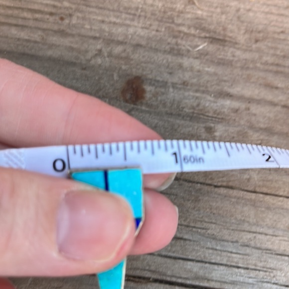 Vintage Turquoise and Lapis inlaid Navajo Broken Arrow Earrings - Picture 16 of 16